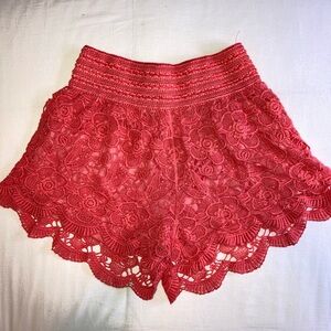 NWOT Boutique crochet shorts, coral